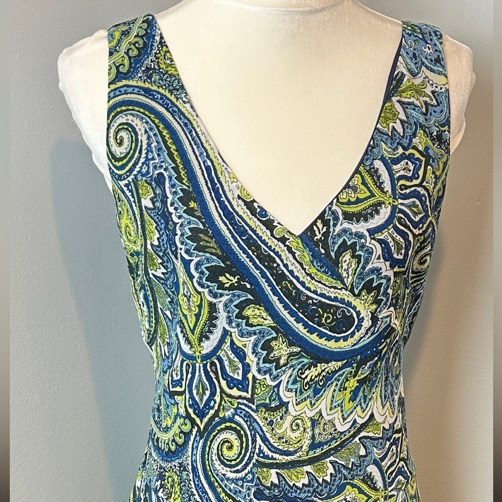 Evan Picone Paisley Print Tiered Skirt V Neck Lined Dress - Picture 3 of 10